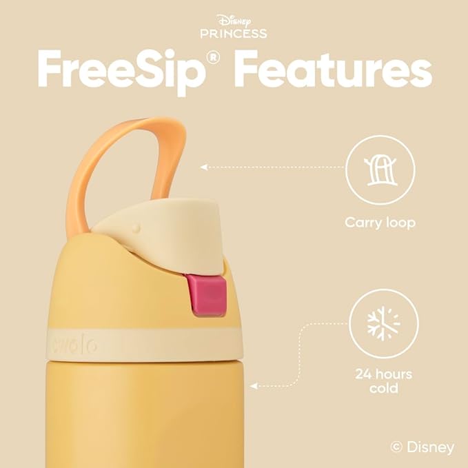 Owala Disney Princess FreeSip Insulated Stainless Steel Water Bottle with Straw for Sports and Travel, BPA-Free Sports Water Bottle, 24 oz, Belle