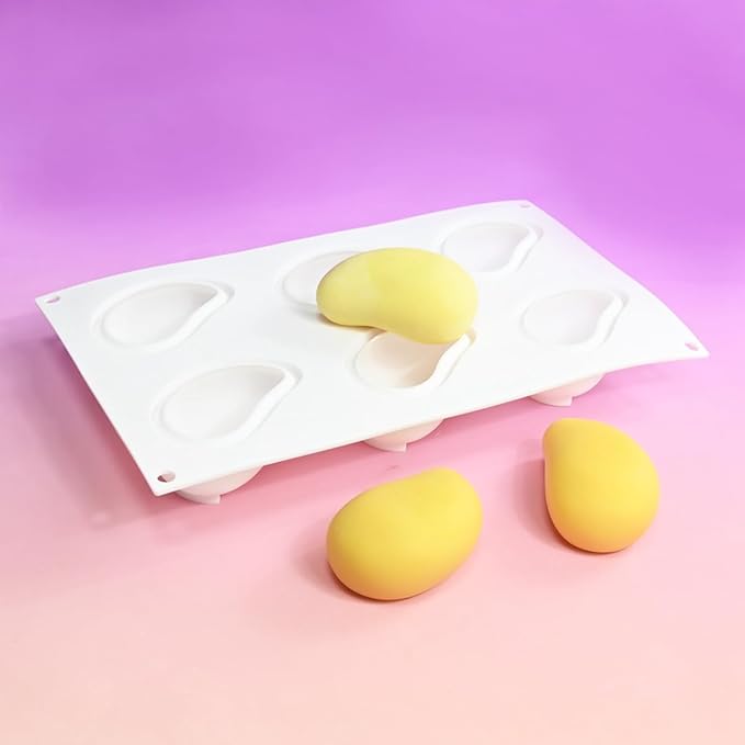 3D Mango Silicone Molds, 6-Cavity Fruit Baking Mold for Mousse Cake, French Dessert, Pastry, Chocolate, Truffle, Non-Stick Easy Release Food Grade Silicone Mould (A_ Mango)