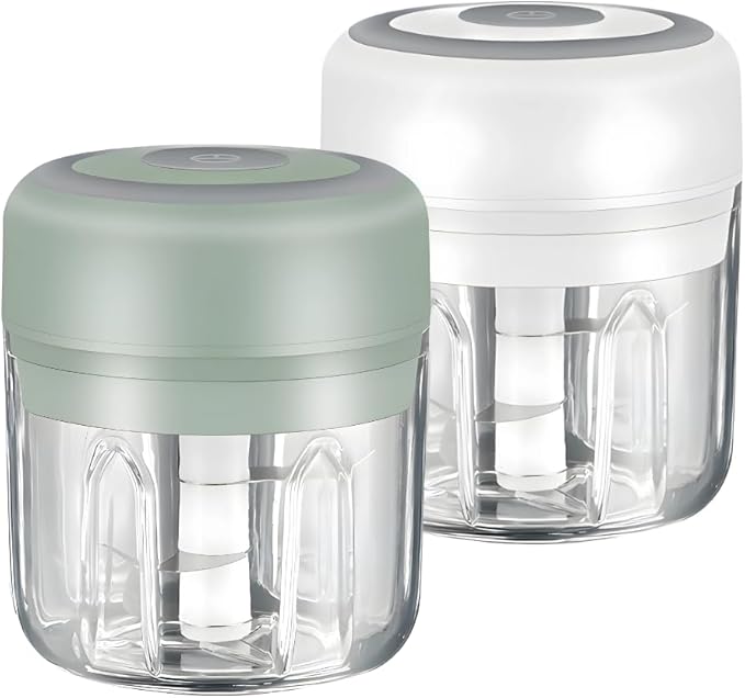 Green & White - Mini Electric Food Processor and Garlic Chopper - 250ML, USB Charging, 3 Blades - Perfect for Chopping Vegetable, Pepper, Onion, Garlic, Ginger, Spice, Meat, Baby Food, & More (Bundle)