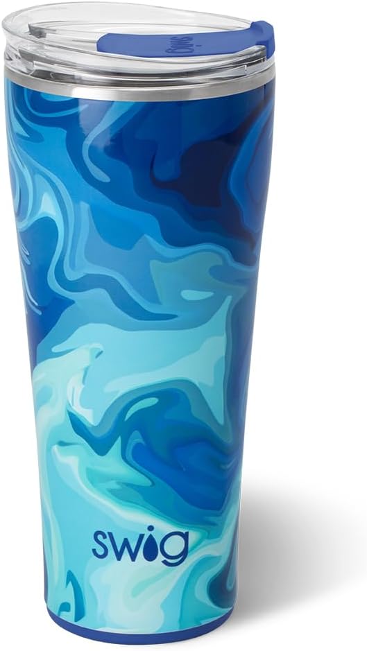 Swig Life 32oz Insulated Tumbler, Travel Coffee Tumbler with Lid, Cup Holder Friendly Travel Coffee Mug, Stainless Steel, 32 oz, Reusable Insulated Mug with Lid (Blue Lagoon)