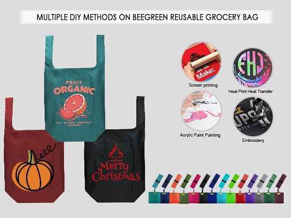 BeeGreen Blue Reusable Grocery Bags Wholesale Blue Reusable Kitchen Bags Bulk Foldable-Machine Washable with Zipper Storage Pouch 20 Packs