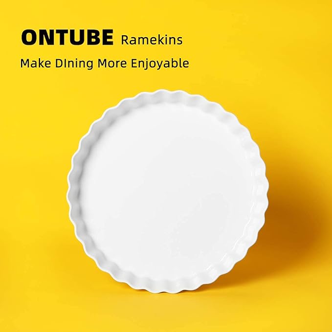 ONTUBE Pie Pans 11 Inches Ceramic Quiche Pans, Round Pie Tins for Baking,Oven Saf (White, 11" x 2 Pieces)
