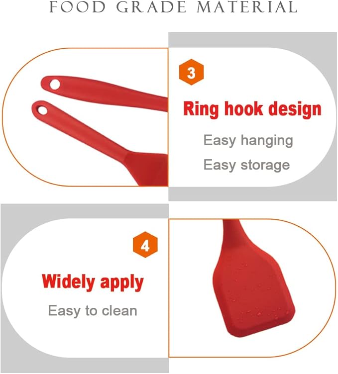 2 Pieces Mini Spatula Small Spatula Brownie Serving Set Flexible Nonstick Silicone Red Serve Slotted Spatula Turner for Cooking, Baking & Flipping Eggs