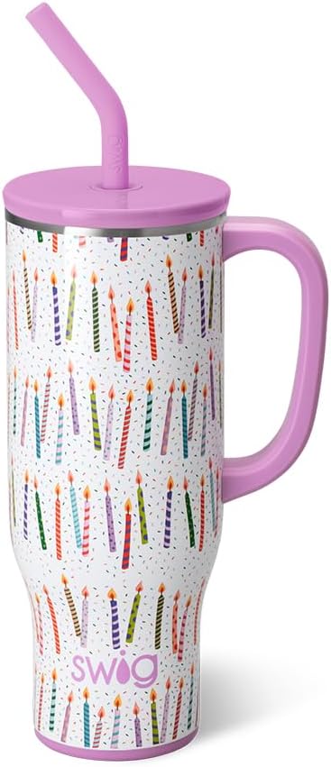 Swig Life 30oz Mega Mug, 30 oz Tumbler with Handle and Straw, Cup Holder Friendly, Dishwasher Safe, Extra Large Insulated Tumbler, Stainless Steel, Birthday Gifts for Women (Make a Wish)