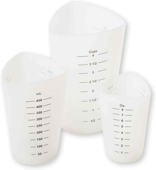 Tablecraft Flexible Measuring Cups, Silicone, Set of 3, Includes: 1, 2 & 4 Cups, White