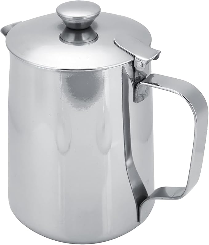 Stainless Steel Milk Frothing Pitcher with Lid for Latte Coffee Art, Small 3oz Creamer Jug, Metal Barista Set, Mini Cup for Health Gear Coffee (600ml)