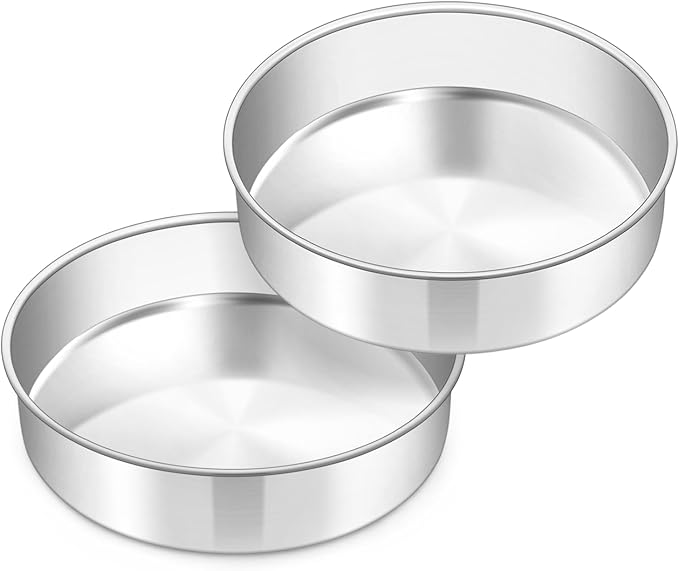 TeamFar Cake Pan Set of 2, 8 Inch Cake Pan Round Tier Tins Set Stainless Steel, Healthy & Heavy Duty, Mirror Finish & Easy Clean, Dishwasher Safe