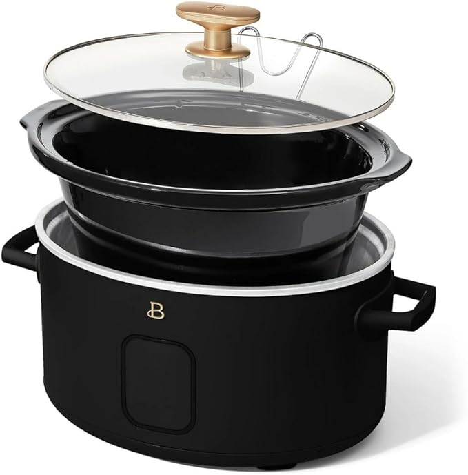 Beautiful 6 Qt Programmable Slow Cooker by Drew Barrymore -5 Preset Cooking Functions, Digital Countdown Timer, Dishwasher-Safe Parts and Cool-Touch Handles (Black Sesame)