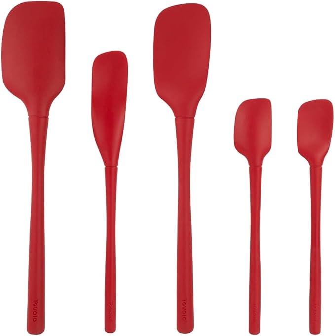 Tovolo Flex Core 5 Piece Silicone Spatula Set Heat Resistant All Silicone Utensils Include Non Stick Spatula Spoonula Jar Scraper, Dishwasher Safe BPA Free Spatulas for Baking Mixing, Cayenne Red