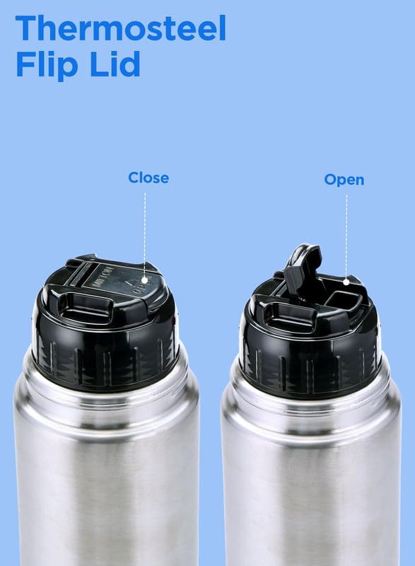 Milton Vacuum Flask for Hot Drink 500 ml (16 oz), Stainless Steel Double Walled Insulated Water Bottle for 24 Hour Hot and Cold Drinks, Leak proof, BPA Free, Thermosteel Flip Lid Set of -2