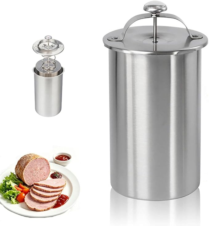 Stainless Steel Ham Maker Meat Press with Thermometer,Homemade Lunch Meat Maker Mold with Spring-Loaded Platen for Cold Cuts, Meatloaf, and Sandwich Making