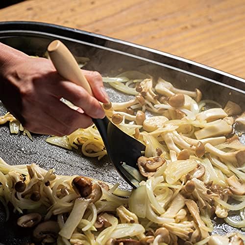 Seki Japan Stylish Kitchen Tool, Flexible Non Stick Heat Resistant Nylon Cooking Spoon, Wooden Handle Basting Spoon for Soup, Salad, Stirring, Mixing