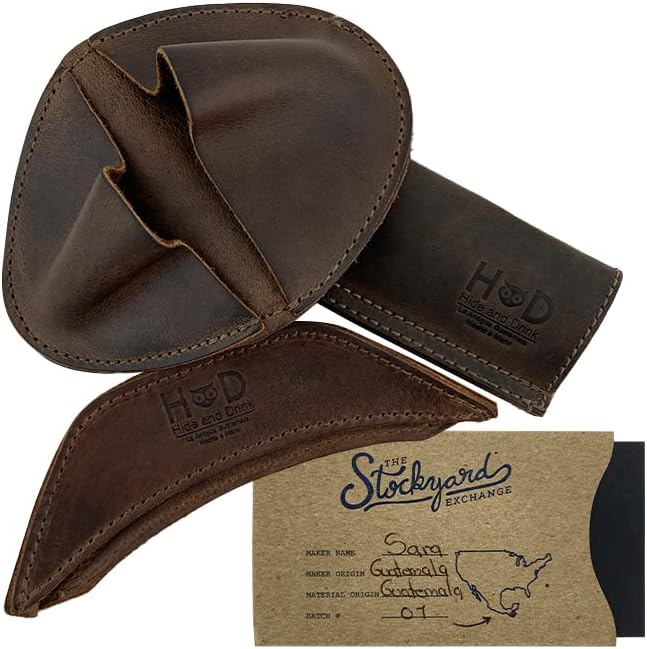 Hide & Drink, Set of 3 Rustic Hot Handle Holders, Panhandle, Side Kick & Grip Mitt, Assist Grip for Cast Iron Skillets & Pans, Full Grain Leather, Handmade, Bourbon Brown