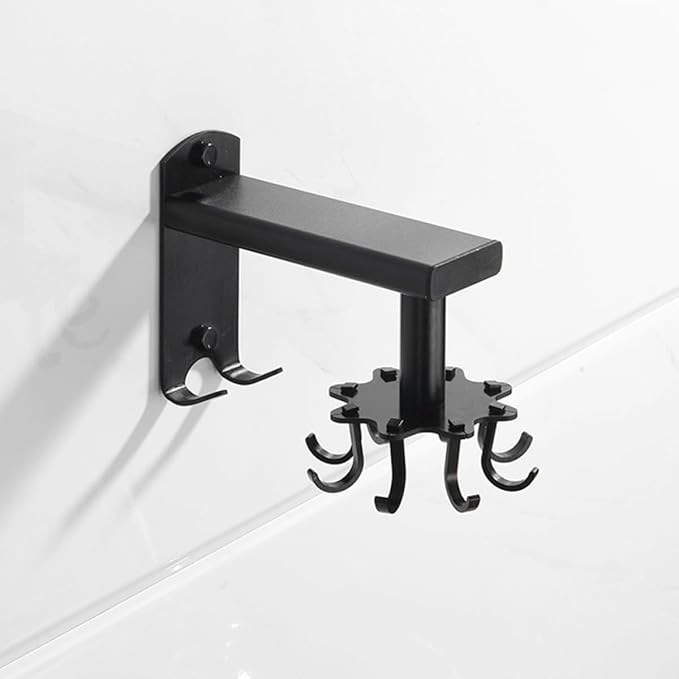 FRCOLOR Rotatable 8-Claw Kitchen Utensil Hooks Black Thickened Space Aluminum Alloy Swivel Wall Mount Organizer for Hanging Cooking Tools and Measuring Cups