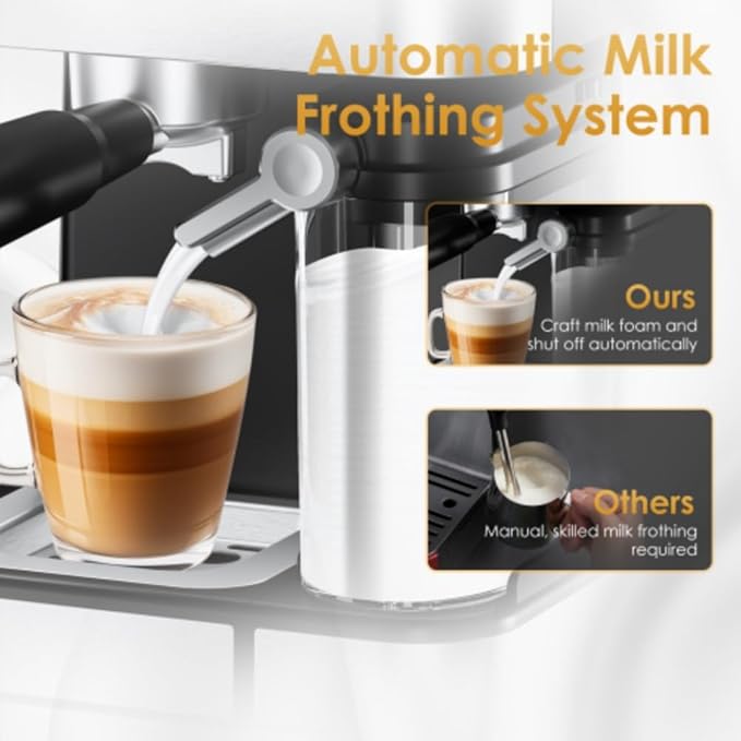 Espresso Machine for Home Barista - 20 Bar Coffee Maker with Automatic Milk Frother, TouchScreen, ESE POD & Instant Heating, Brews Cappuccino/Latte/Iced Coffee
