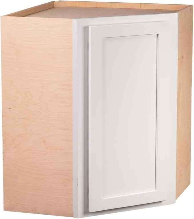 Quicklock RTA (Ready-to-Assemble) 42" Tall Wall Kitchen Cabinets - Shaker Style | 100% Hardwood | Made in America | Soft Close Hardware (Pure White, 12" D x 24" W x 42" H Corner)
