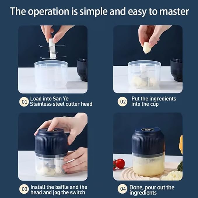 Electric Garlic Chopper, Mini Portable Veggie Chopper, 2026 New Small Garlic Chopper Mincer, USB Rechargeable, Wireless Veggie Grinder, For Mashing Onion, Garlic, Chili, Ginger (2*Blue, 3 blades)