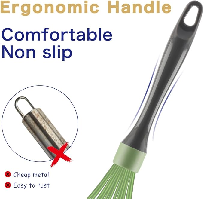 Professional Whisks, Dishwasher Safe, Stainless Steel & Silicone, Heat Resistant, 12-Inch, Green