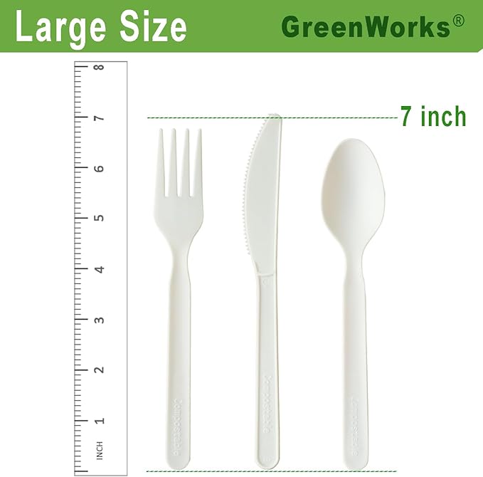 GreenWorks 200 Count Heavy-duty Compostable spoons, BPI Certified Large Disposable Flatware Utensils Spoon (Pack of 2)