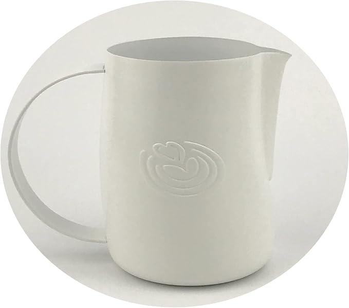 Barista Swag Curved Body Coffee Milk Frothing Cup for Espresso Machines Latte Art 500ml Steaming Pitchers (Teflon White)