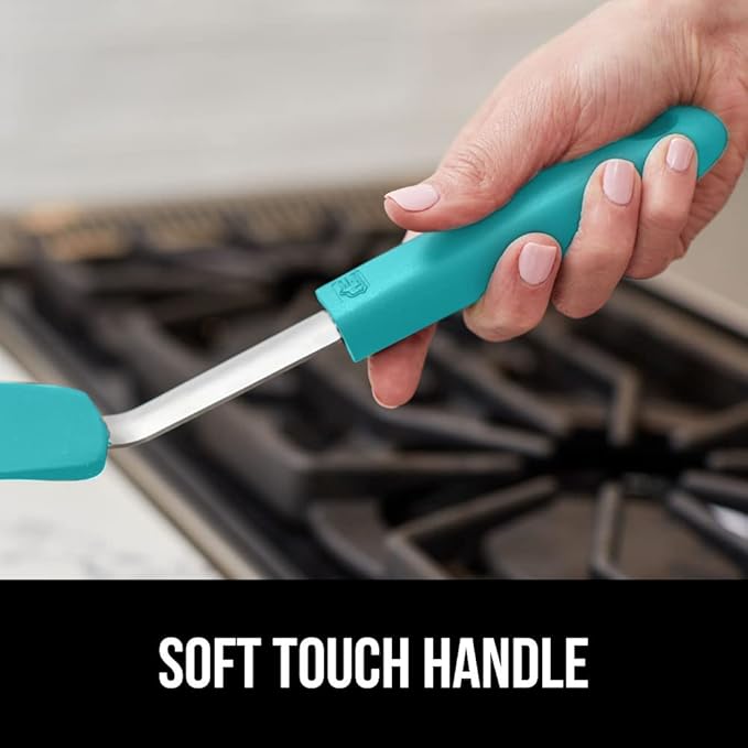 GORILLA GRIP Patented BPA-Free Non-Scratch Spatula, 2 Pack, Heat Resistant Flexible Silicone Head for Nonstick Cooking Pans, Soft Rubber Handle, Kitchen Spatulas for Flipping Eggs, Pancakes, Turquoise