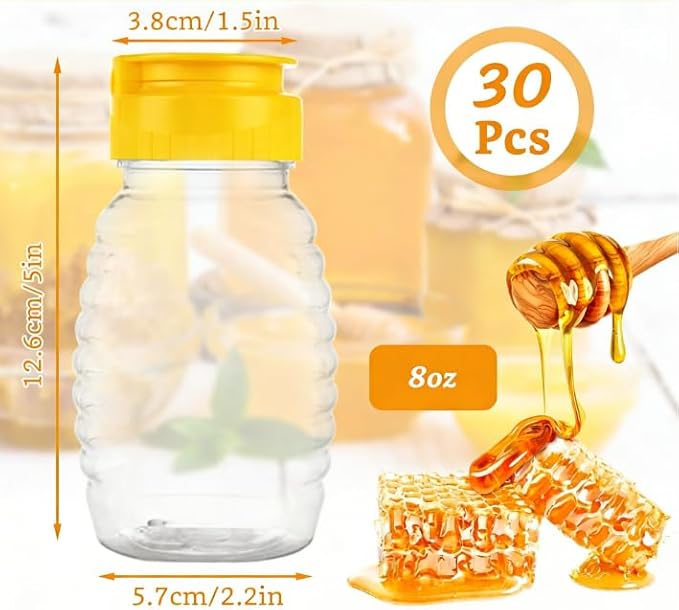 30 Pcs 8oz Honey Squeeze Bottles, Clear Plastic Honey Jar with Flip Lid, Leak Proof Honey Container Honey Dispenser for Storing and Dispensing Honey