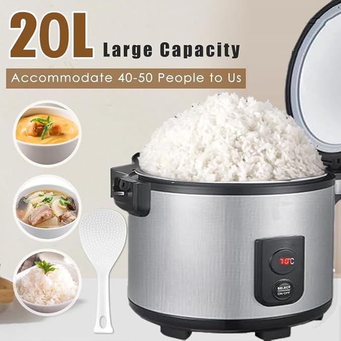 Commercial Rice Warmer(Not Rice Cooker) 55 Raw/110 CUP Portable 20L Big Food Warmer / 122℉- 178℉ Adjustable Temperature/ 130W/ Non-stick Inner Pot