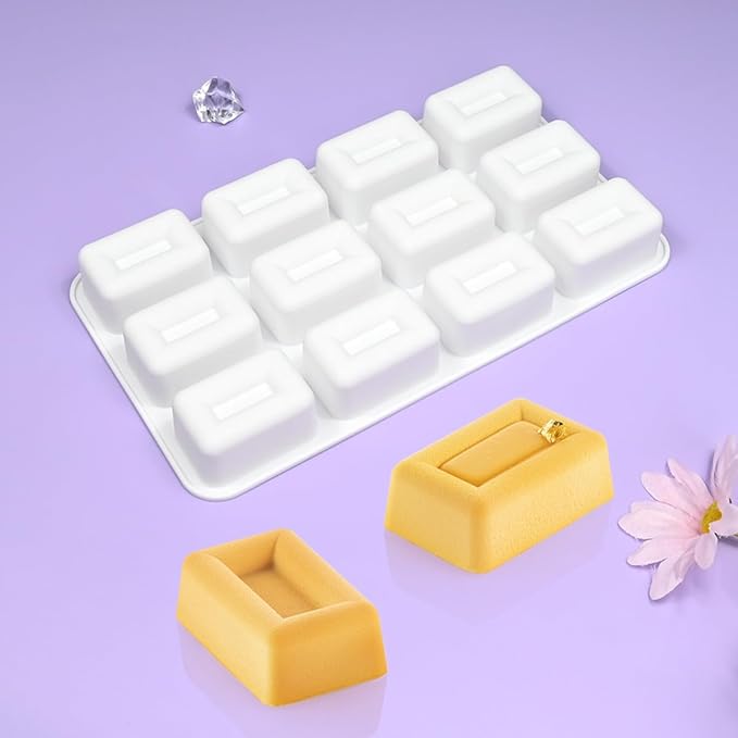 mostsom Silicone Molds Mousse Mold 12 Cavity 3D Rectangle Shape Chocolate Truffle Mousse Cake Dessert Mold DIY Baking Moulds (F Small Rectangle)
