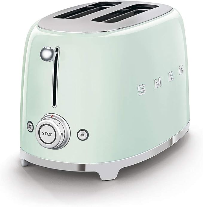 SMEG 2 Slice Toaster with 6 Presets and Defrost Function and Removable Crumb Tray TSF01PGUS, Pastel Green