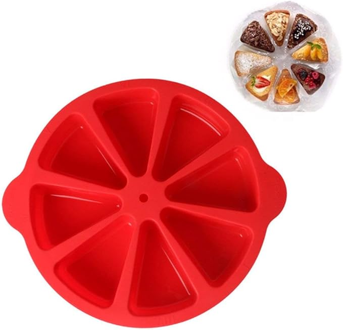SHEbaking Scone Pan Silicone Triangle Cake Mold for Baking Nonstick Cornbread Pan 8 Cavity Pie Silicone Mold Perfect for Brownies, Muffin, Cupcake, Soap, polenta, or biscuits (Red)