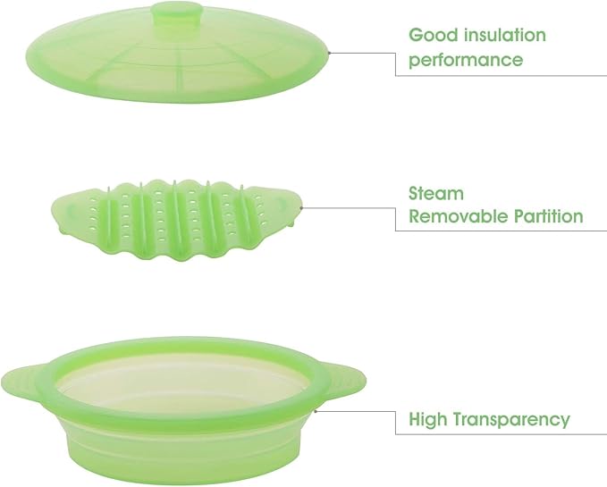 Microwave Steamer Cooker Collapsible Bowl-Silicone Steamer Cookware with Handle Lid for Vegetables Fish Prep Meal Food with Removable Rack BPA Free, Easy to Store, Freezer & Dishwasher Safe, Large