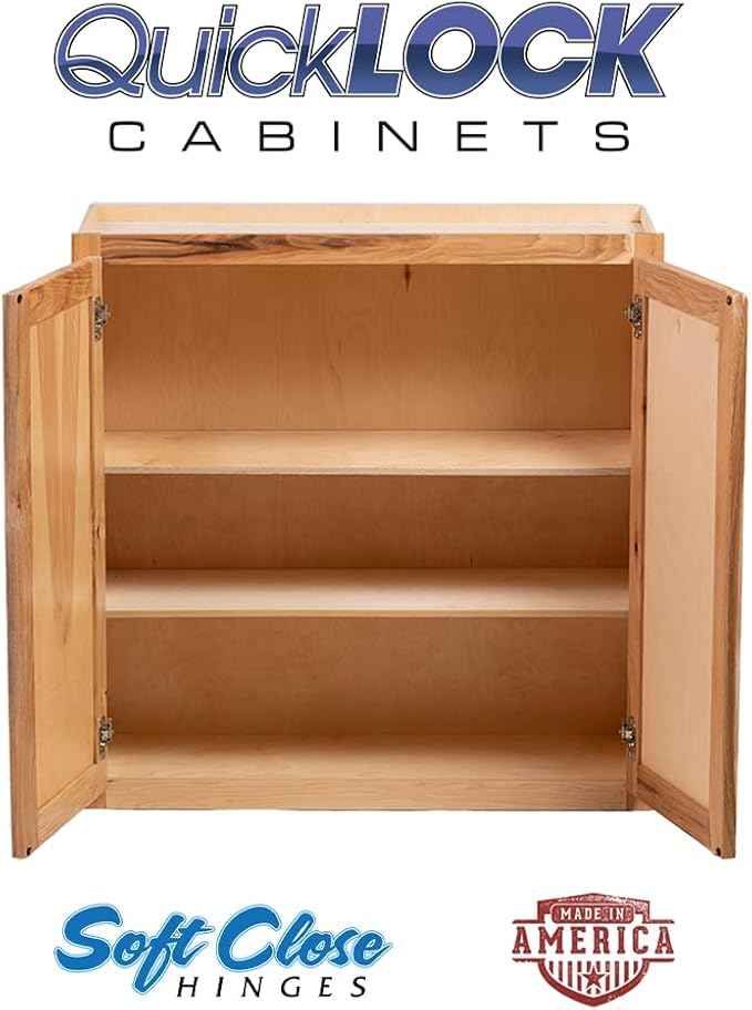 Quicklock RTA (Ready-to-Assemble) 42" Tall Wall Kitchen Cabinets - Shaker Style | 100% Hardwood | Made in America | Soft Close Hardware (Rustic Hickory, 12" D x 36" W x 42" H)