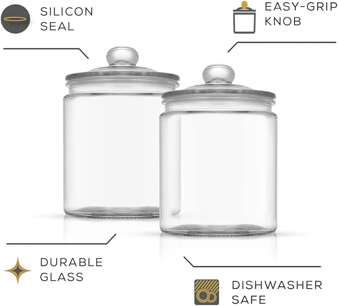 JoyJolt Elegant Cookie Jar. 2 Large Glass Jar With Lid. Jars for Kitchen Counter with Lids, Candy Jar, Decorative Apothecary Canisters, Half Gallon Lid Airtight