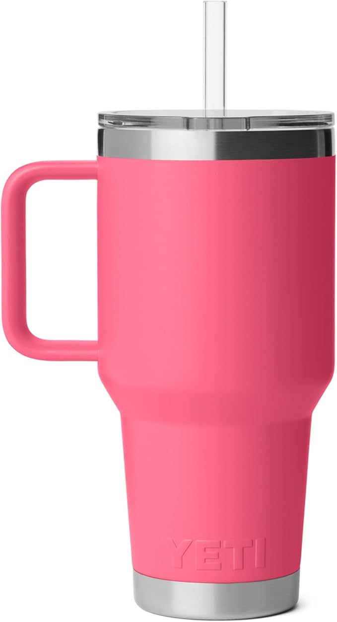 YETI Rambler 35 oz Straw Mug 2.0 - Double-Wall Vacuum Insulation for Cold Beverages – Dishwasher Safe – Cupholder Compatible – Reusable Straw – Comfortable Grip Handle – Travel Mug - Tropical Pink