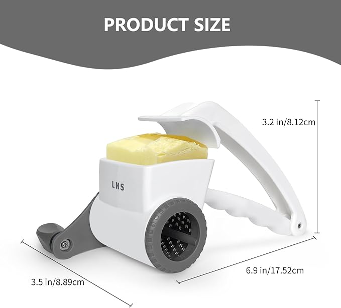 LHS Rotary Cheese Graters for Kitchen, Professional Manual Crank Handheld Cheese Grater with Stainless Steel Drum for Grating Hard Cheese, Chocolate, Nuts and More（Grey）