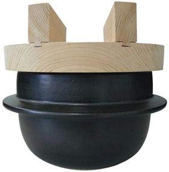 Japanese Rice Cooker Donabe Clay Pot Set, 3 Go (3 Cups), Includes Hinoki Rice Scoop