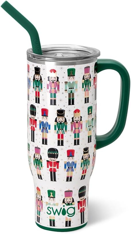 Swig Life 30oz Mega Mug, 30 oz Tumbler with Handle and Straw, Cup Holder Friendly, Dishwasher Safe, Extra Large Insulated Tumbler, Stainless Steel Bottle (Classic Nutcracker)
