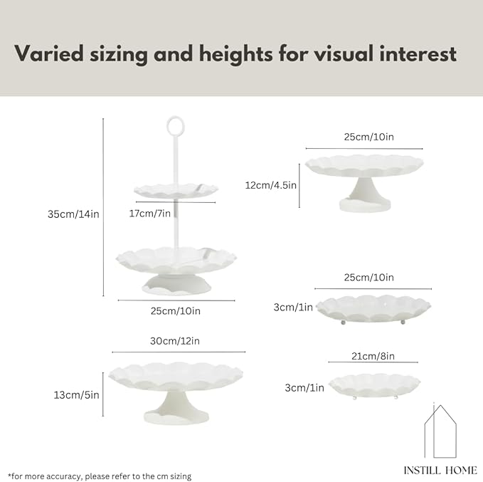 5-Piece Ruffled Metal Dessert Table Stand Set – Cake Stands, Tiered Cupcake Holders & Serving Trays - Ideal for Weddings, Birthdays, Baby Showers & Parties
