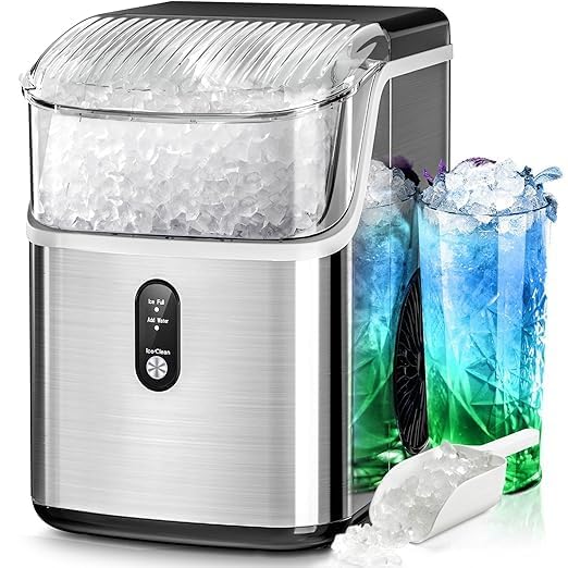 Nugget Ice Makers Countertop,Portable Ice Machine with Crushed Ice, 35lbs/Day,Self-Cleaning,One-Click Operation for Home Use(Silver)