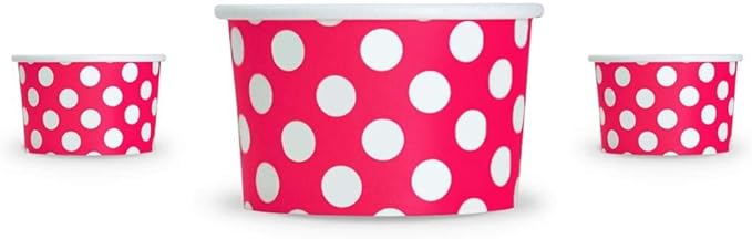 UNIQ 1000-Count 4 oz Polka Dot Paper Ice Cream Cups Pink Color | Disposable Dessert Bowls in Multiple Colors | Frozen Dessert Supplies
