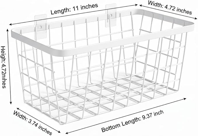 2 Set LeleCAT Hanging Wall Basket Organizer, Over the Cabinet Door Adhesive Wire Baskets for Organizing Kitchen Food Pantry Bathroom Shelf Storage No Drilling Wall Mounted,White