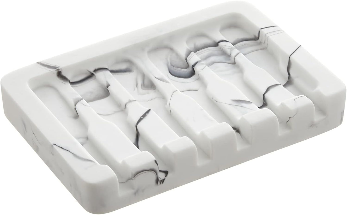 Self Draining Soap Dish - Marble Look Soap Holder Tray Savers Box Container Sponge Holder for Bathroom Shower Kitchen, White