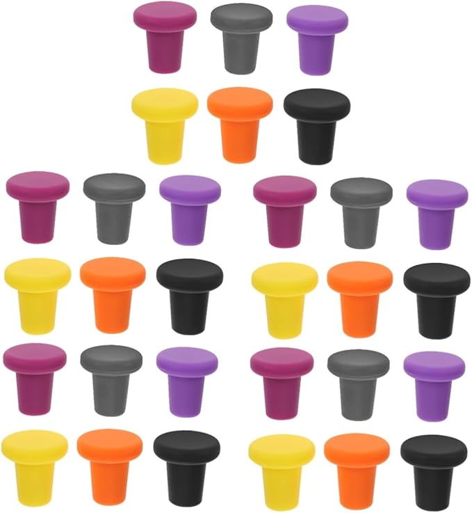 OUNONA 30pcs Silicone Wine Stoppers Reusable Bottle Caps for Airtight Sealing Deep Grey for Wine Preservation and Party Use