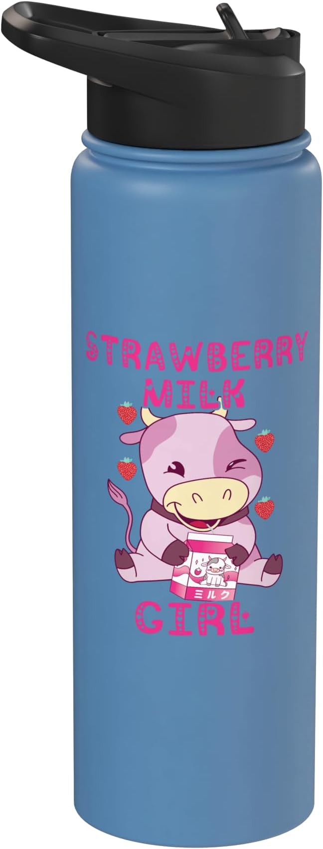 Strawberry Milk Girl Japanese Strawberry Shake Cute Pink Cow Stainless Steel Insulated Water Bottle