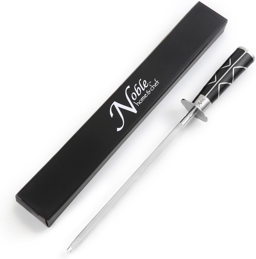 Professional Honing Steel 12”, Magnetized for Safety, No Rust, No Cheap Plastic! Noble’s Knife Sharpener Has an Oval Handle for a Firm Grip and is Built For Daily Use, Perfect for Chefs!