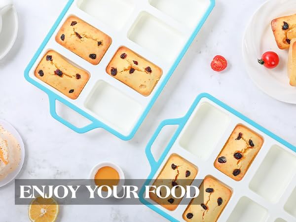 Vinino Silicone Mini Loaf Pans with Metal Reinforced Frame-2 Pack, Non-stick Silicone Bread Pan for Baking 8-Cavity, Tiny Banana Bread Set, Dishwasher Safe Brownie Pan-Blue