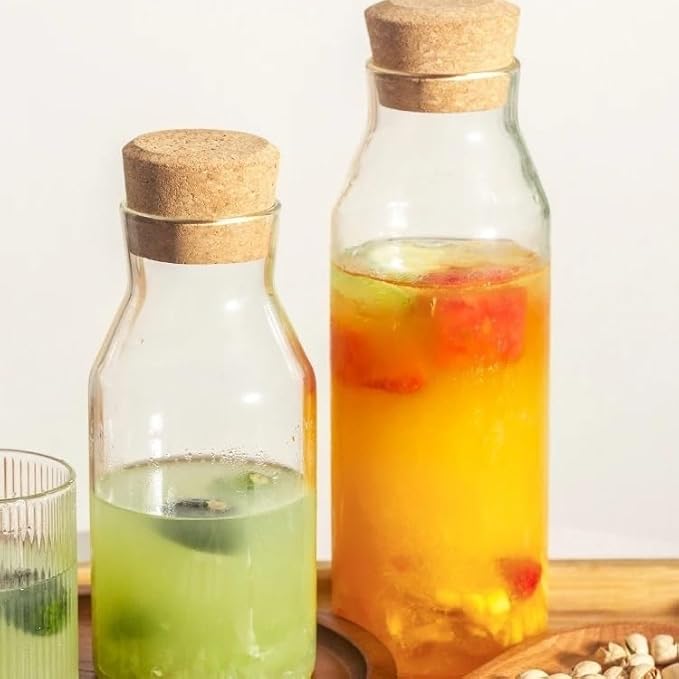 GLigeT Iced Tea Pitcher Borosilicate Water Pitcher Cold Brewed Tea Glass Bottle with Cork Jar Fruit Wine Storage Container 800ml/1200ml Water Jug(1200ml)
