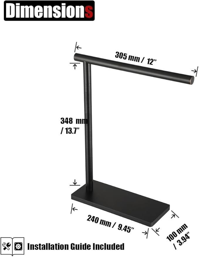 JQK Hand Towel Holder Stand Oil Rubbed Bronze, Modern Tree Rack Free Standing for Countertop with 12 Inch Bar, 304 Stainless Thicken 0.8mm Steel ORB, HTT170-ORB