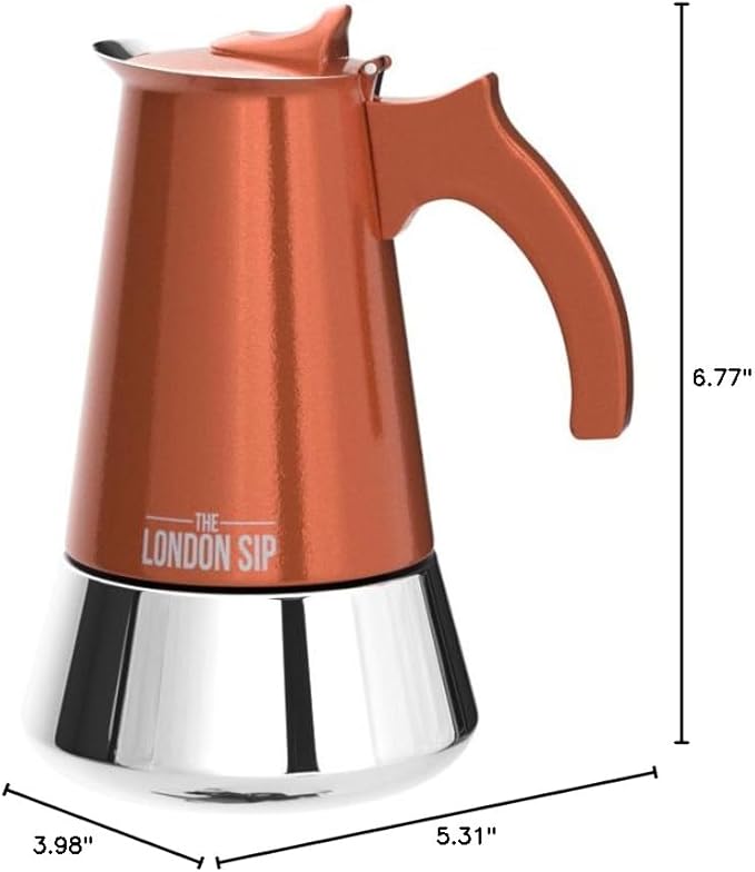 London Sip Stainless Steel Stovetop Espresso Maker Moka Pot Italian Coffee Percolator, Copper, 3 Cup