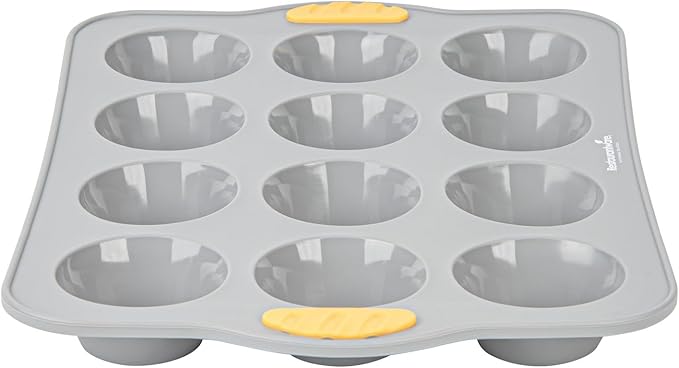 Restaurantware Silicone Baking Mold Pack of 1 Non-Stick Muffin Mold with Handles 12 Compartments, Oven-Friendly Dishwashable Freezer-Friendly Heat-Resistant Gray Silicone Cupcake Muffin Pan
